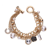 Korean multi-layer pearl bracelets small flower number 5 European and American style heavy metal chain jewelry